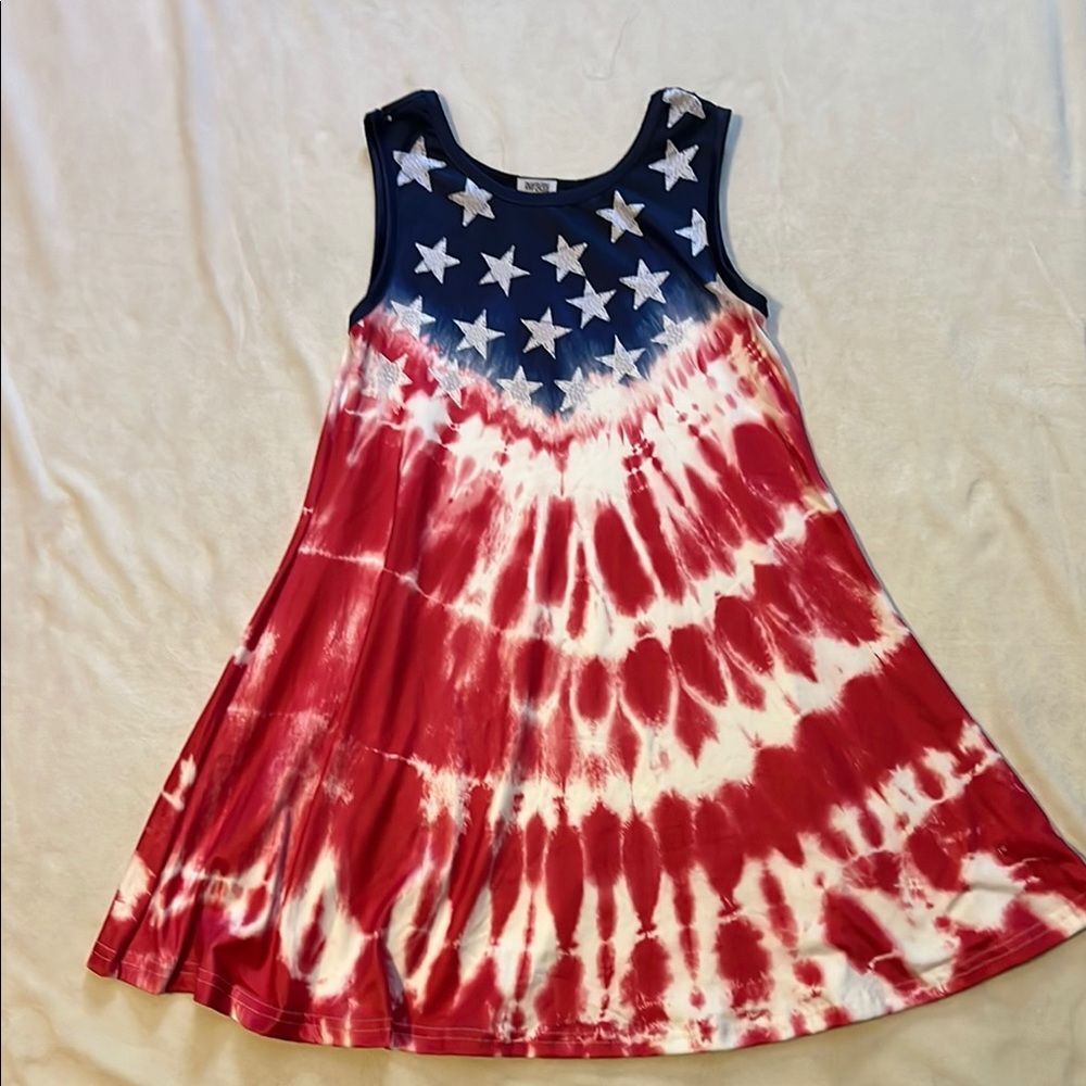 Red and White Casual Dress with Vibrant Tie-Dye